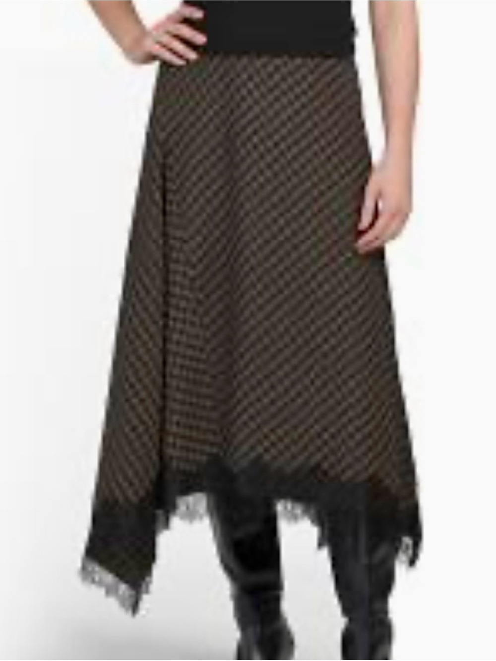 La Vie Rebecca Taylor Asymmetrical plaid skirt with elegant lace